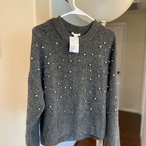 H&M Charcoal Pearl-Studded Sweater